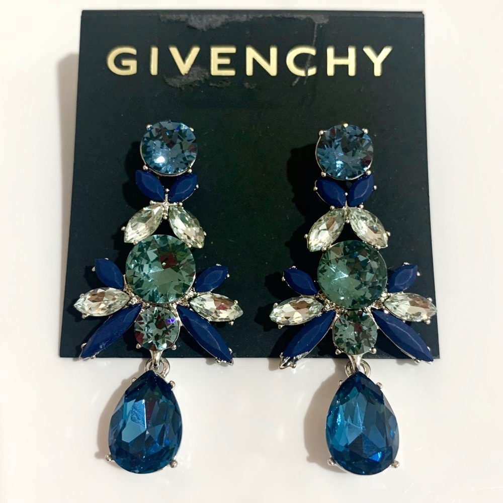 Givenchy Blue & Green Clustered Leaf Drop Earrings